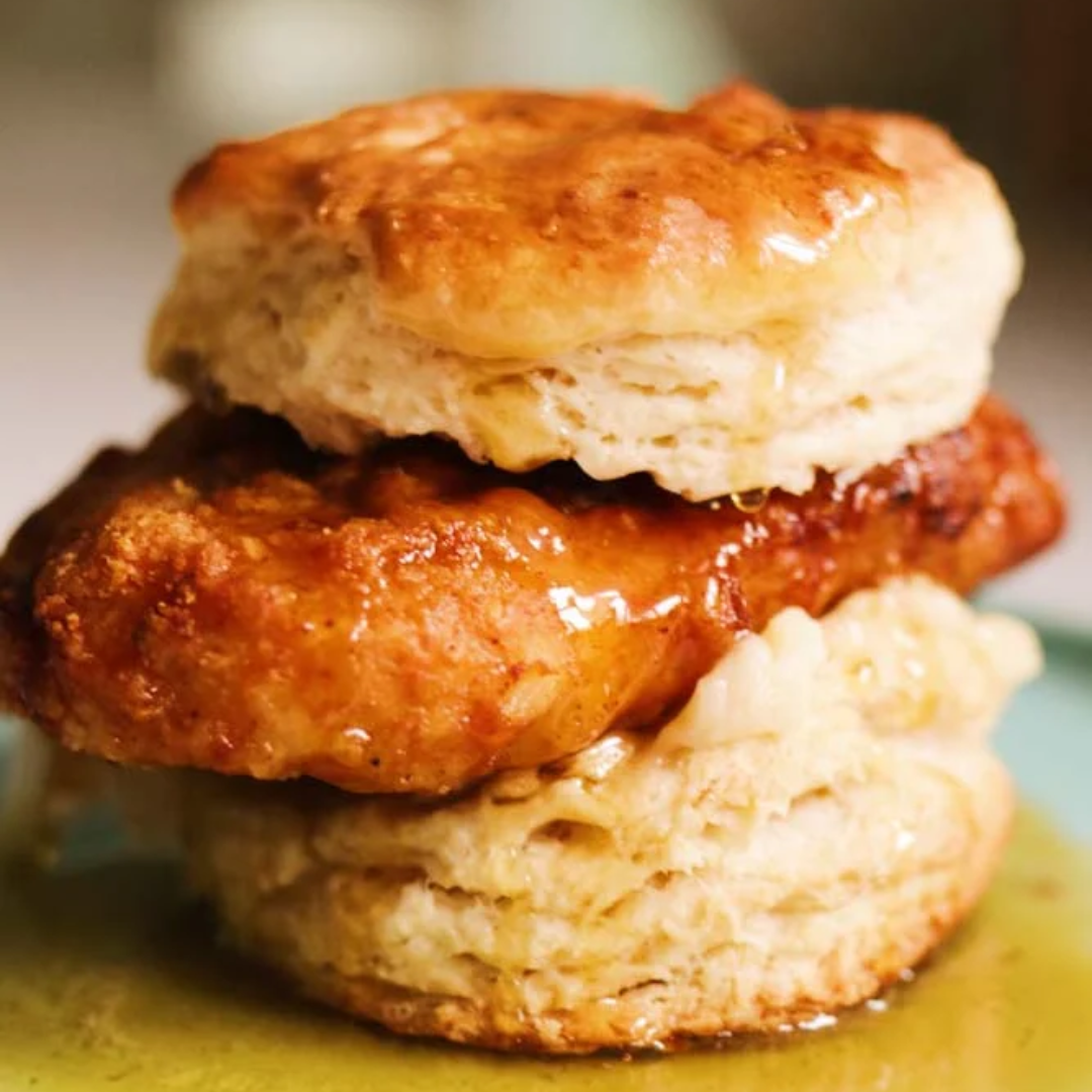 Peach BBQ Chicken Biscuit Sandwiches